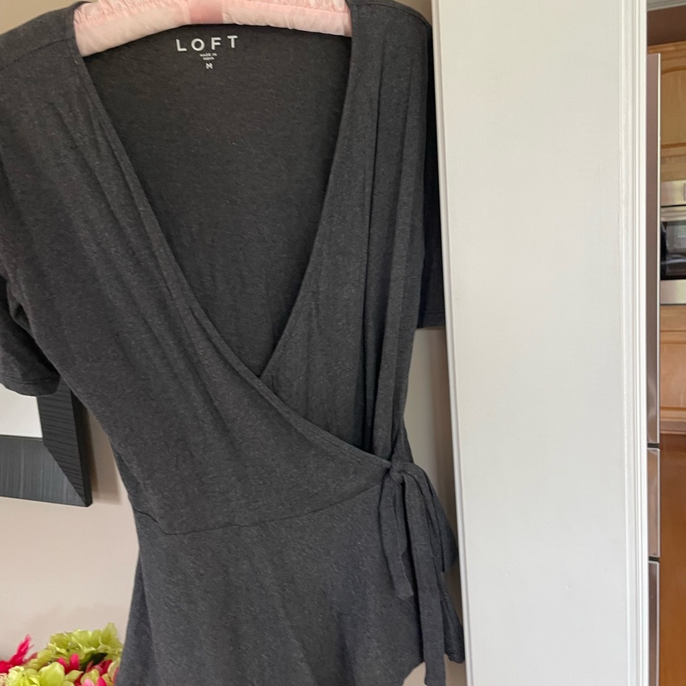 LOFT Dark Gray Top with Pink Accents